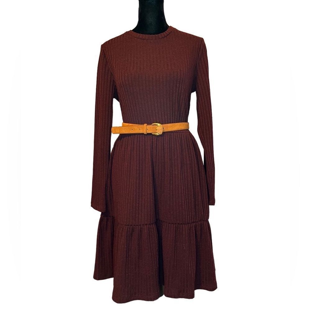 Philosophy wine MP long sleeve tiered stretch knit dress